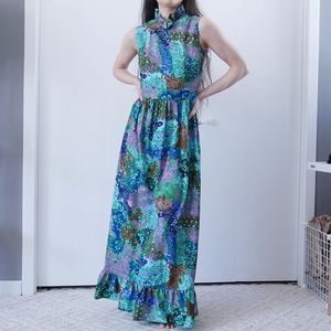 Vintage 60s Andrea Gayle Patterned Maxi Dress